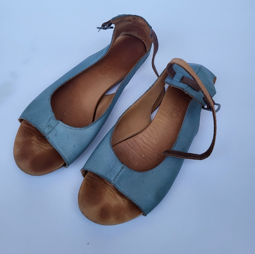 Bueno Leather Blue and Brown Sandals with Ankle Strap Size 38